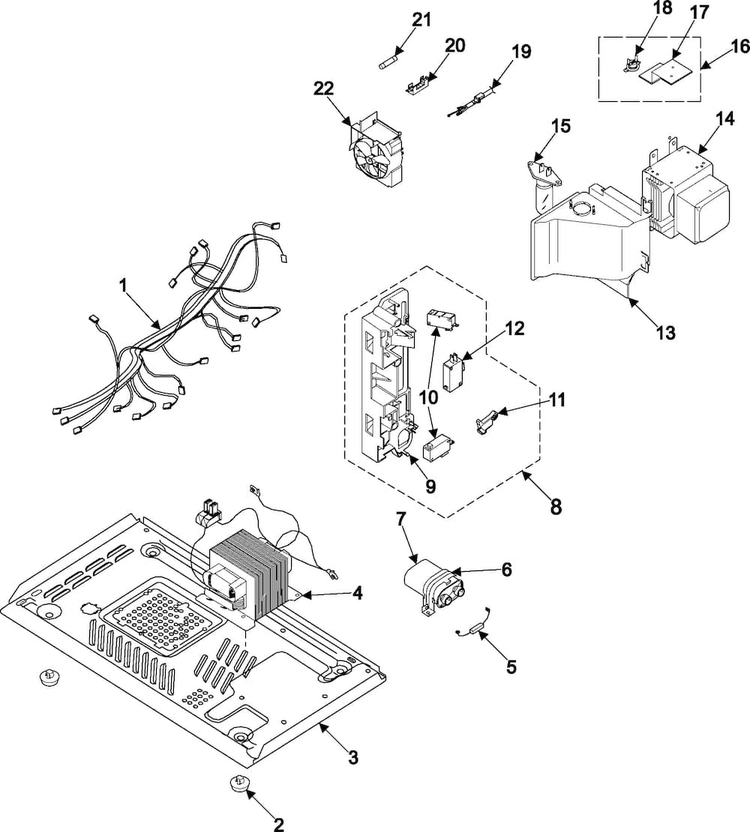 Internal Control/latch Asy/base Diagram and Parts List for MW5380W XAA Samsung Microwave