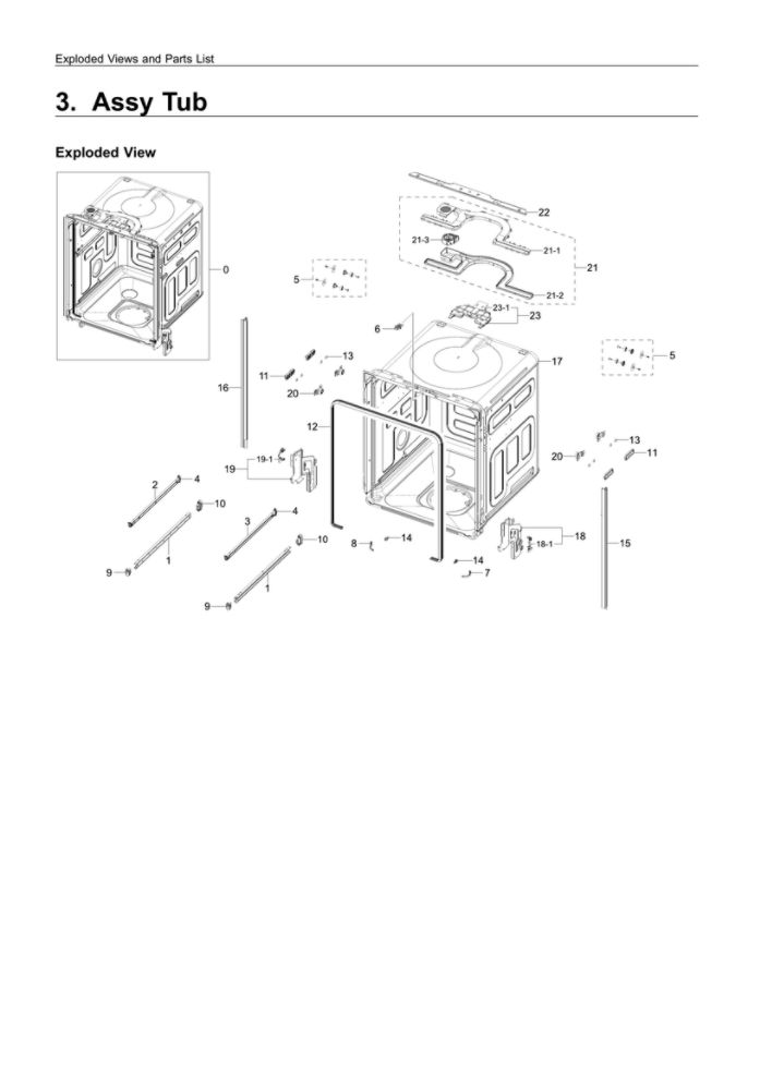 Tub Assembly Diagram and Parts List for DW80K7050UG AA-03 Samsung Dishwasher