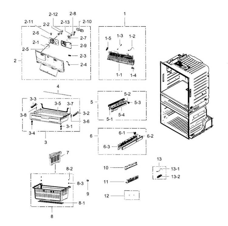 Freezer Diagram and Parts List for RF4287HARS XAA-0002 Samsung Refrigerator