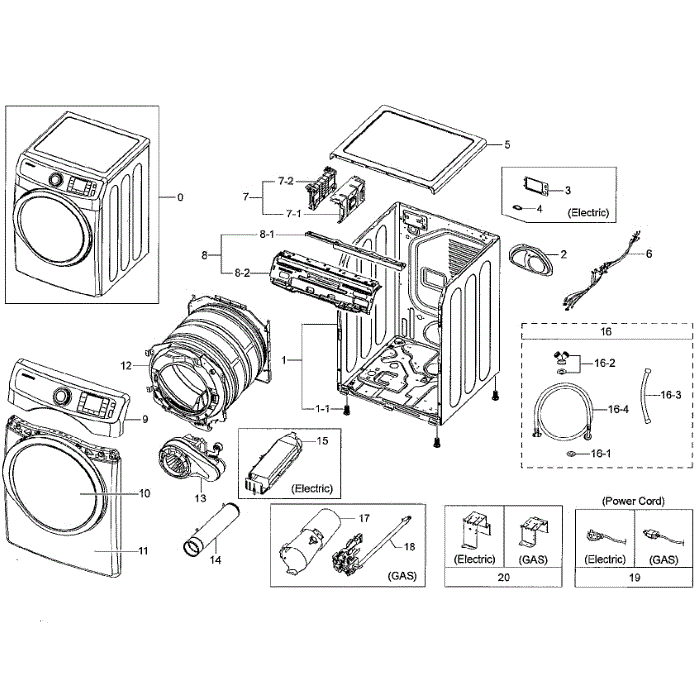 Main Assembly Diagram and Parts List for DV42H5000EW A3-02 Samsung Dryer