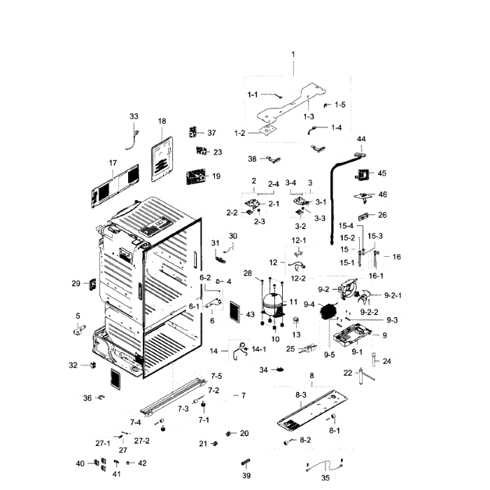 Cabinet Diagram and Parts List for RF28HFEDBSR AA-06 Samsung Refrigerator