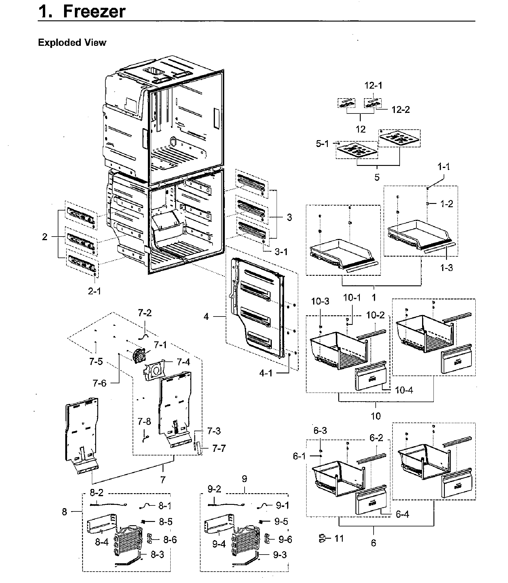 Freezer Diagram and Parts List for RF28K9580SR AA-0001 Samsung Refrigerator
