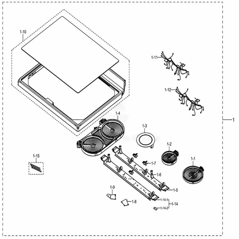 Assembly Cooktop Diagram and Parts List for NE59J7850WG (AA)(0005) Samsung Range