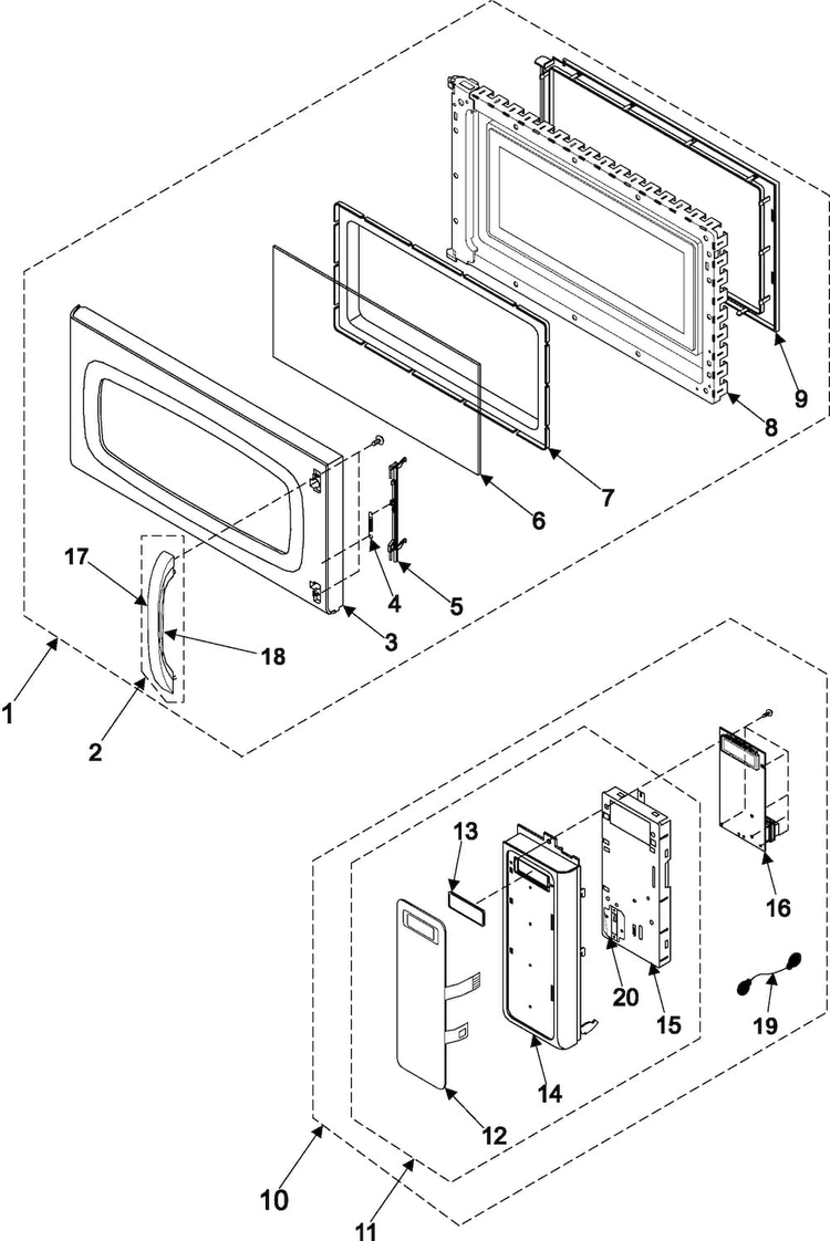 Control Panel/door Assembly Diagram and Parts List for SMH7174WE XAA Samsung Microwave