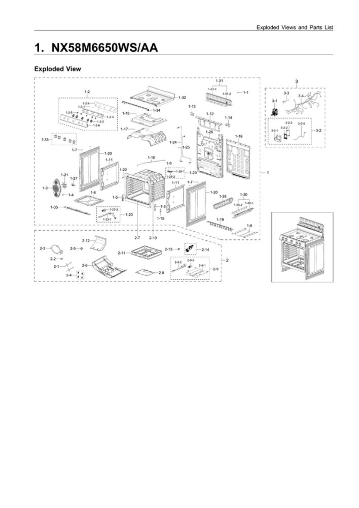 Main Assembly Diagram and Parts List for NX58M6650WS AA-00 Samsung Range