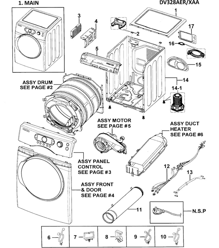Main Assy Diagram and Parts List for DV328AER XAA Samsung Dryer