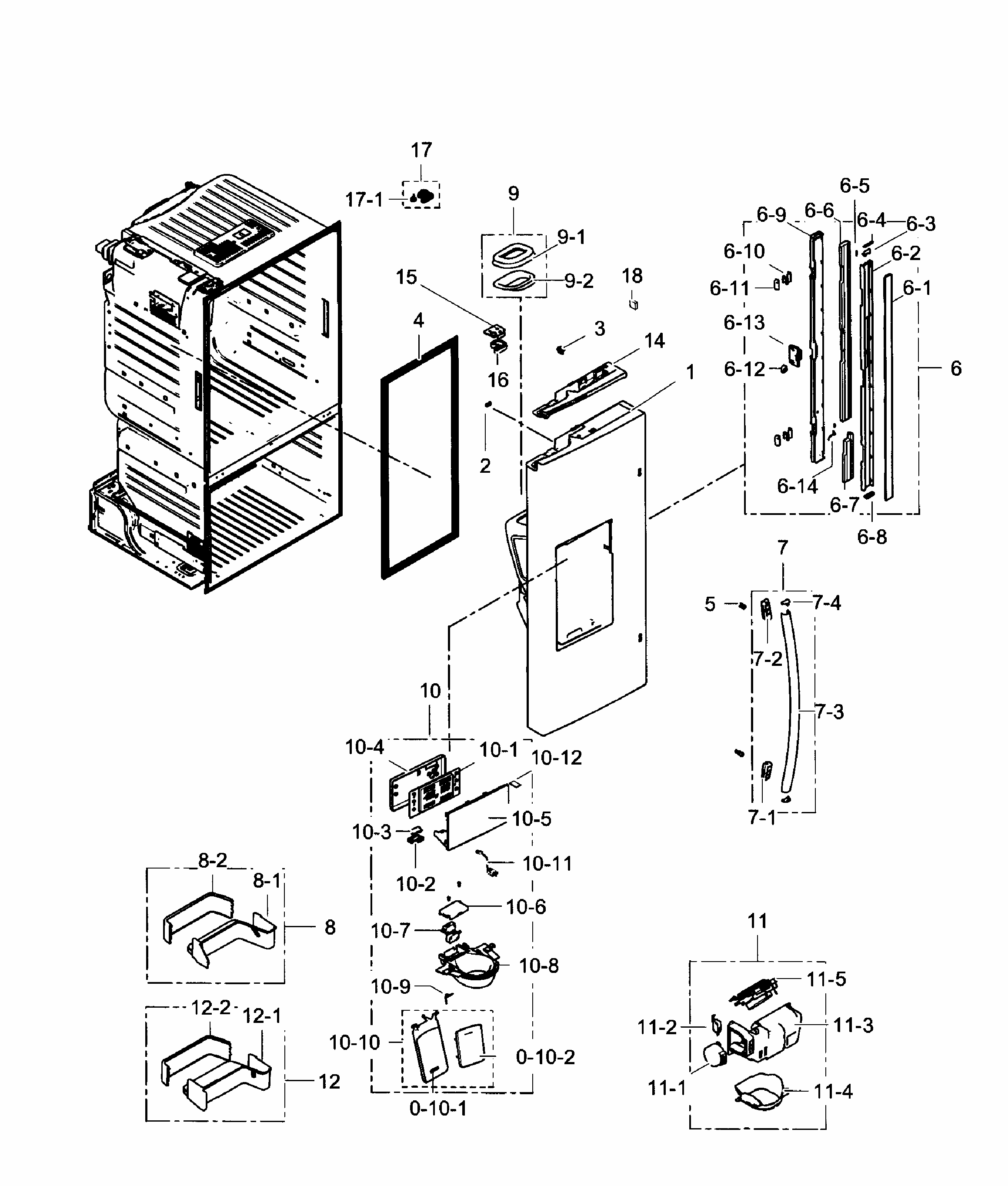 Fridge Left Door Diagram and Parts List for RF263TEAESR AA-0001 Samsung Refrigerator