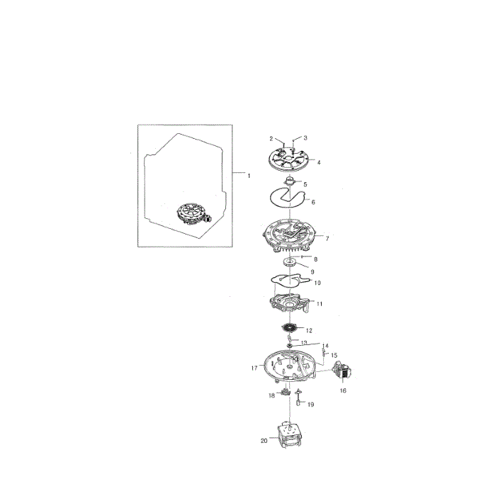 Sump Assembly Diagram and Parts List for DMT300RFS XAC-00 Samsung Dishwasher