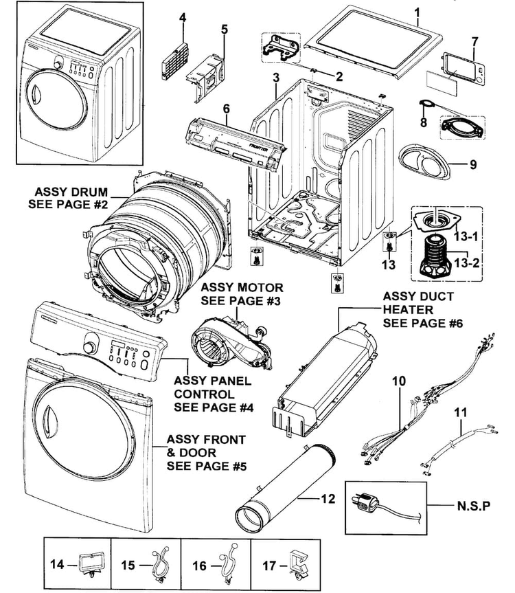 Main Assy Diagram and Parts List for DV219AEB XAA-0000 Samsung Dryer