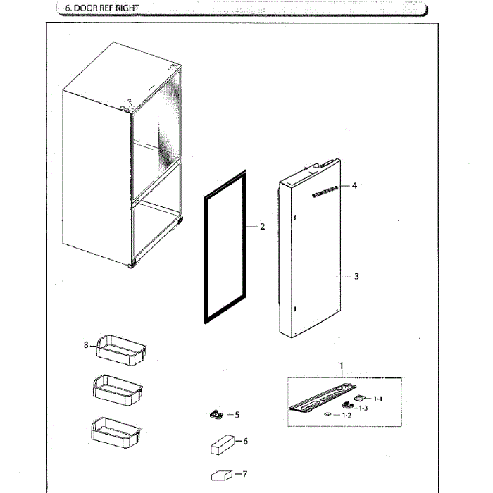 Door-Ref R Diagram and Parts List for RF260BEAESG AA-01 Samsung Refrigerator