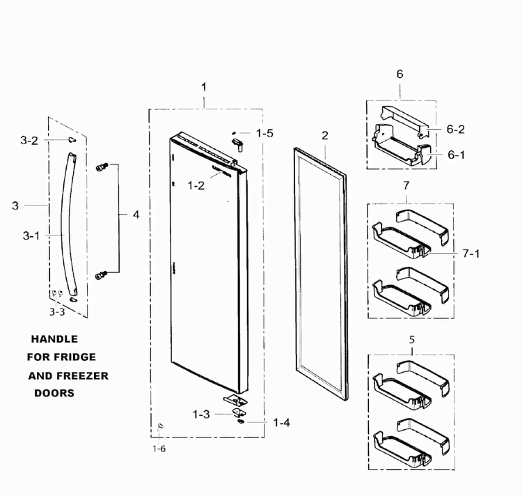 Fridge Door Diagram and Parts List for RS265TDBP XAA-0000 Samsung Refrigerator