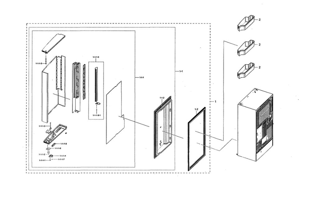 Right Freezer Door Diagram and Parts List for RF28N9780SR AA-00 Samsung Refrigerator