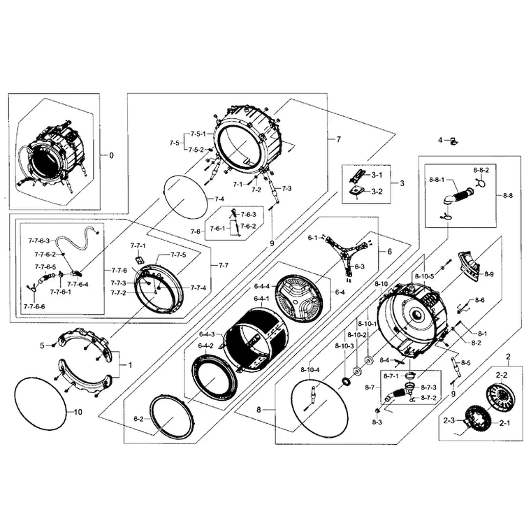 Tub/drum Assy Diagram and Parts List for WF405ATPAWR AA-0001 Samsung Washer