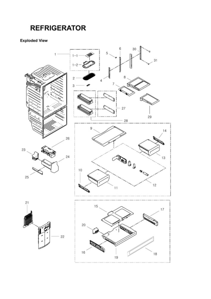 Refrigerator Parts Diagram and Parts List for RFG29THDBP XAA-00 Samsung Refrigerator