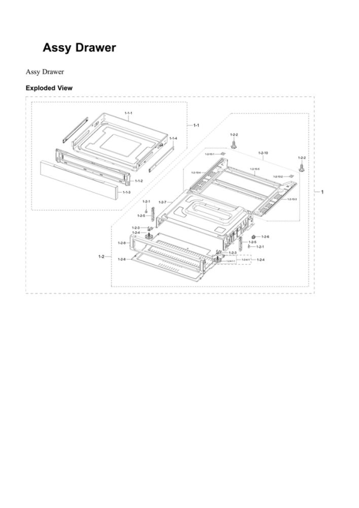 Drawer Assembly Diagram and Parts List for NE63T8111SG AA-00 Samsung Range