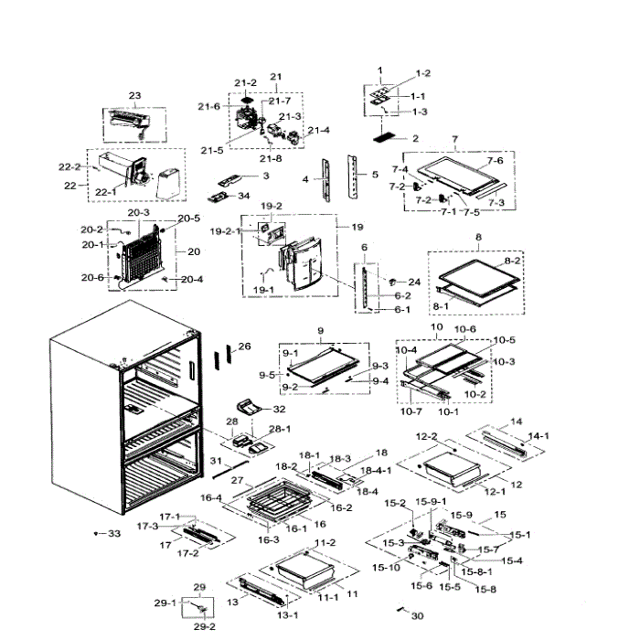 Fridge Diagram and Parts List for RF31FMEDBWW AA-03 Samsung Refrigerator