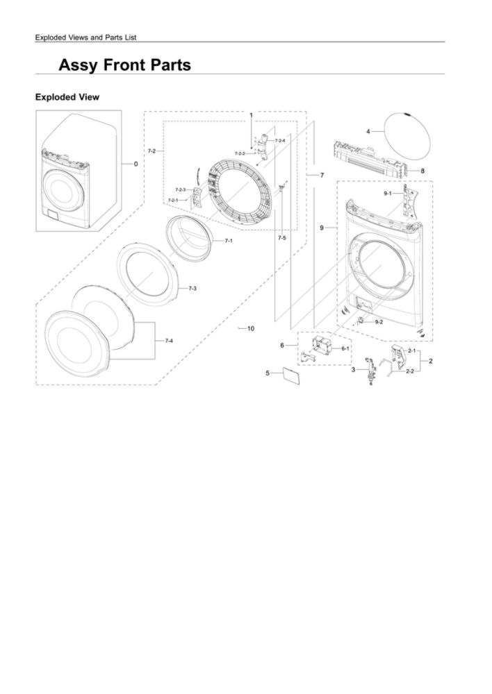 Front Assembly Diagram and Parts List for WV55M9600AV A5-03 Samsung Washer