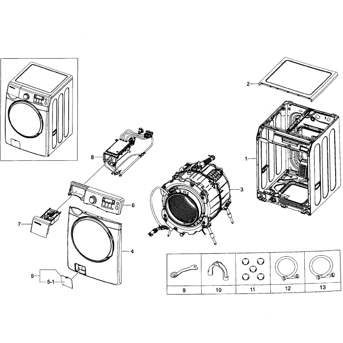 Main Assembly Diagram and Parts List for WF395BTPAWR A2-01 Samsung Washer