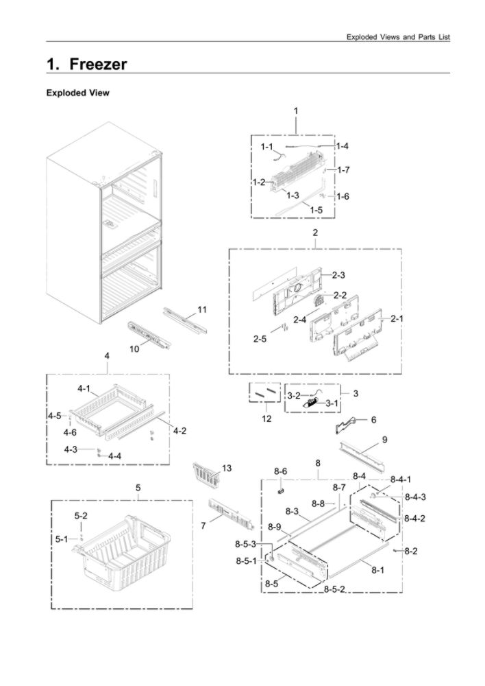 Freezer Parts Diagram and Parts List for RF23M8070SR AA-03 Samsung Refrigerator