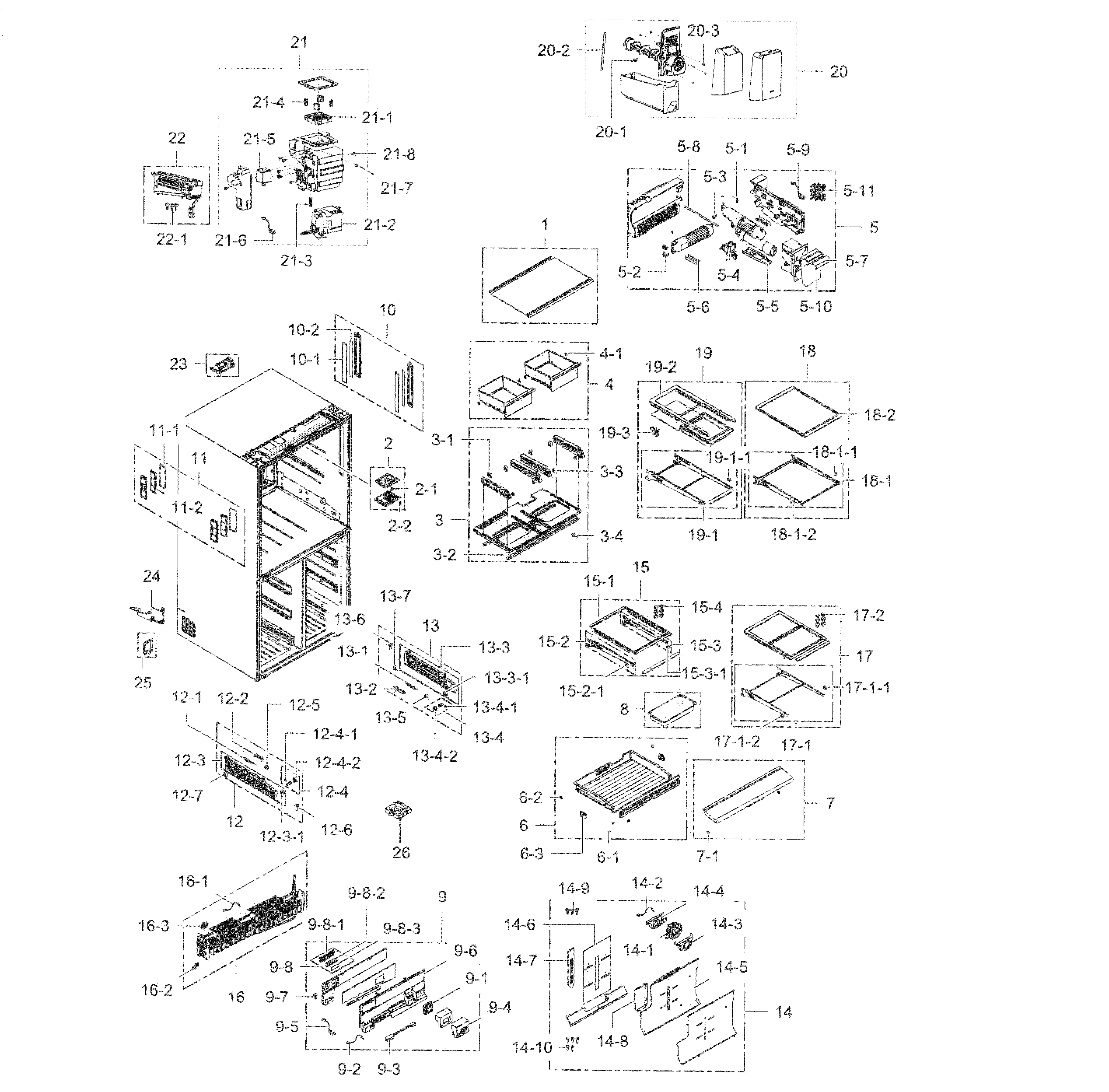 Fridge Diagram and Parts List for RF34H9960S4 AA-0005 Samsung Refrigerator