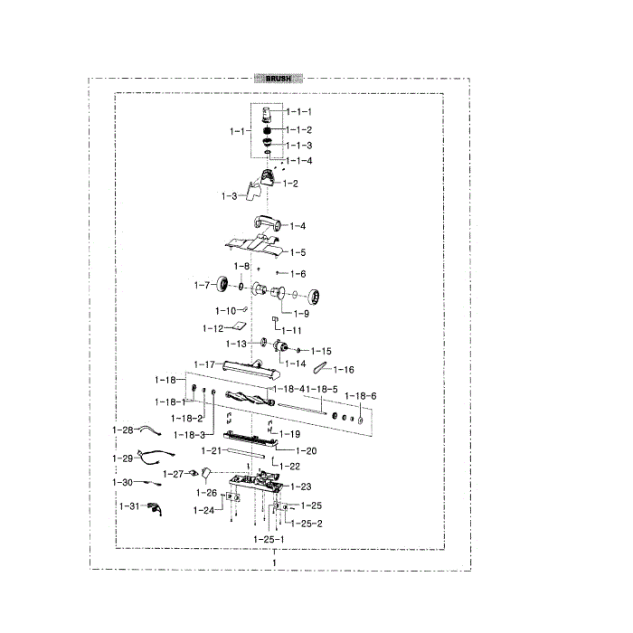 Brush 1 Diagram and Parts List for SC12F50PJ  Samsung Canister Vacuum