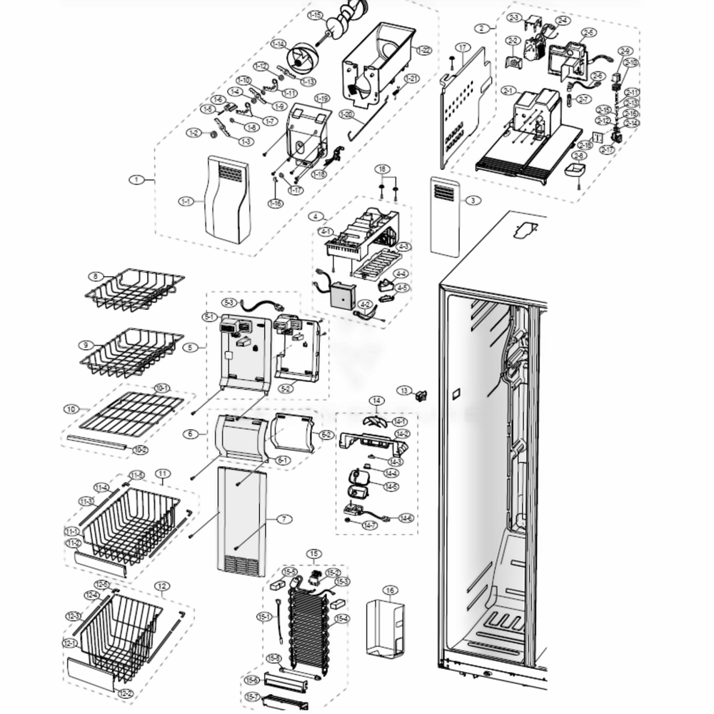 Freezer Diagram and Parts List for RS2630SH  Samsung Refrigerator
