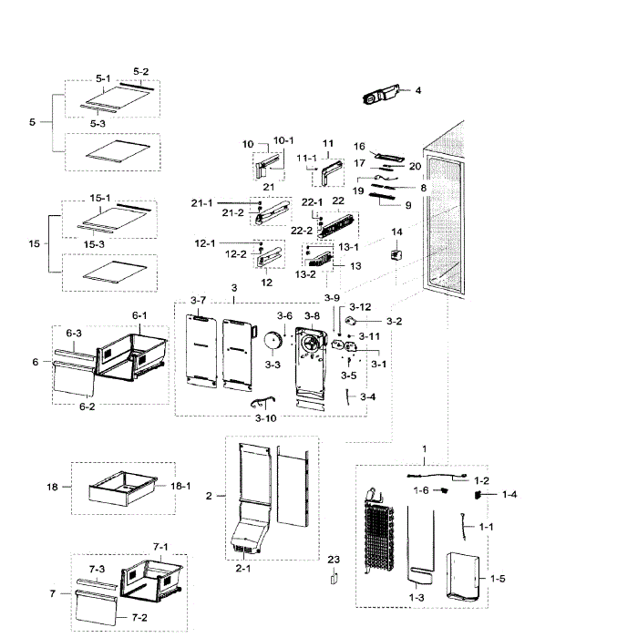 Freezer Diagram and Parts List for RH29H9000SR AA-01 Samsung Refrigerator