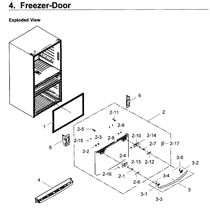 Freezer Door Diagram and Parts List for RF28JBEDBSR AA-01 Samsung Refrigerator