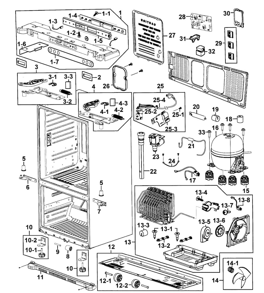 Cabinet Assy Diagram and Parts List for RF263AERS XAA-0001 Samsung Refrigerator