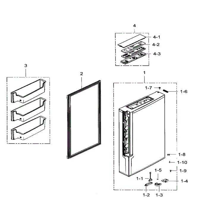 Freezer Door Right Diagram and Parts List for RF34H9960S4 AA-02 Samsung Refrigerator