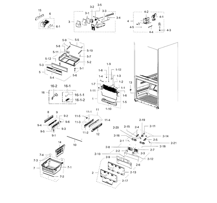 Freezer Diagram and Parts List for RFG297HDWP XAA-0001 Samsung Refrigerator
