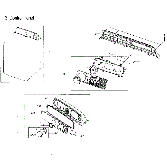 Control Panel Diagram and Parts List for DVG52M7750W A3-00 Samsung Dryer