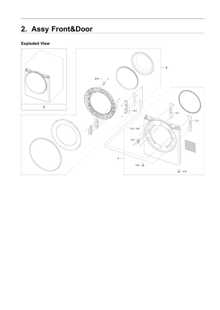 Front And Door Assembly Diagram and Parts List for DVG45R6100W A3-00 Samsung Dryer