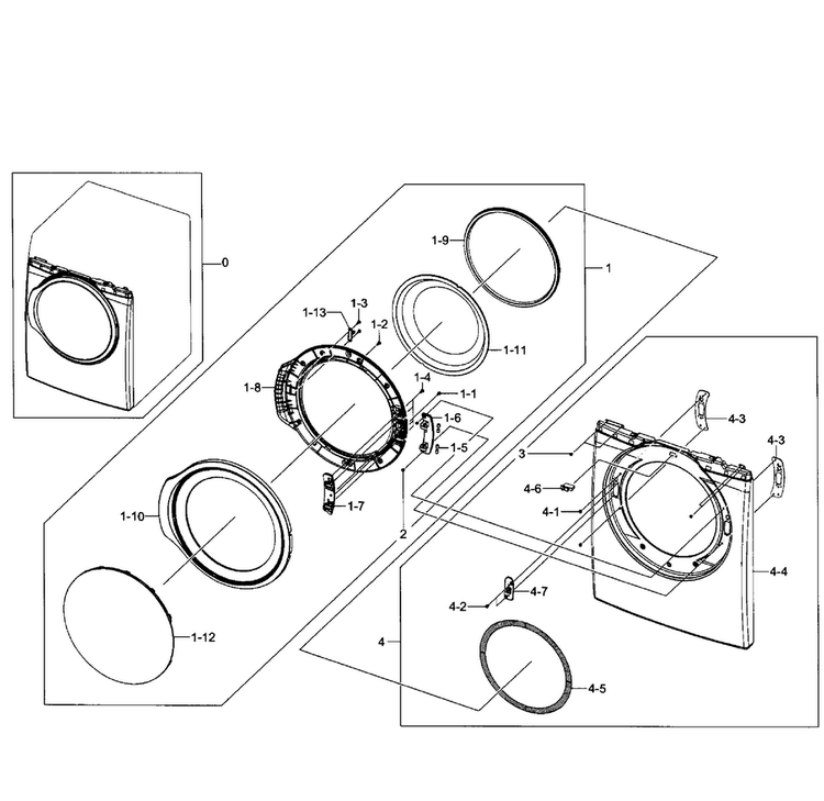 Frame Front & Door Diagram and Parts List for DV331AER XAA-0002 Samsung Dryer