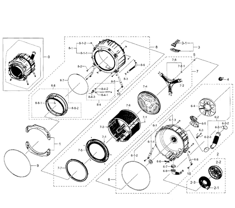 Tub-drum Diagram and Parts List for WF350ANW XAA-0007 Samsung Washer
