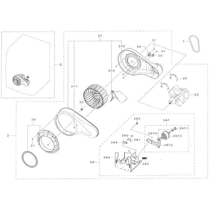 Motor Duct Diagram and Parts List for DV45K6200GZ A3-00 Samsung Dryer