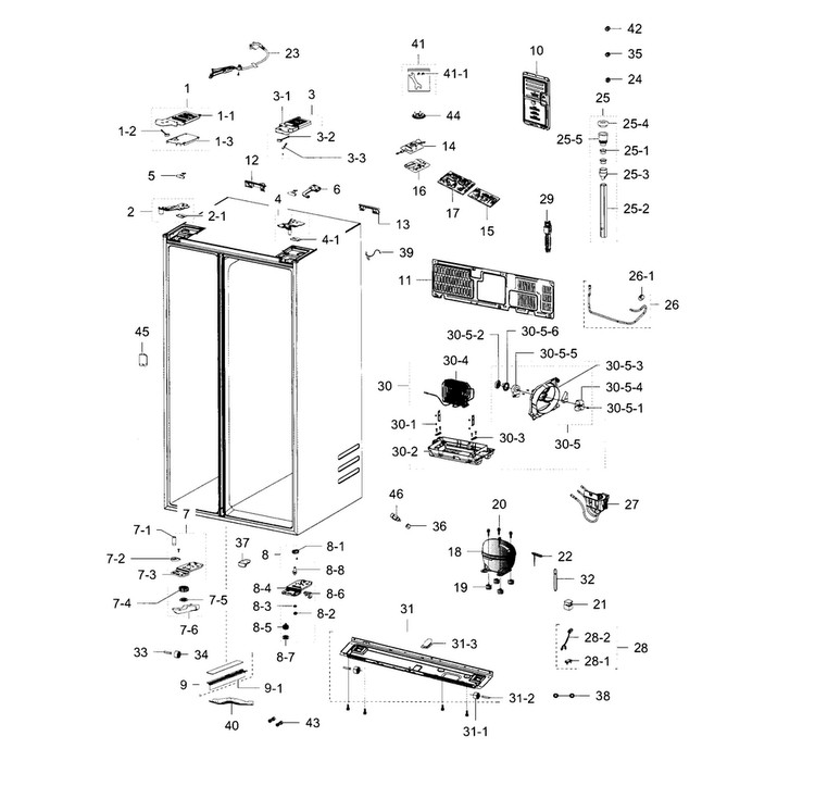 Cabinet Diagram and Parts List for RH30H9500SR AA-0000 Samsung Refrigerator