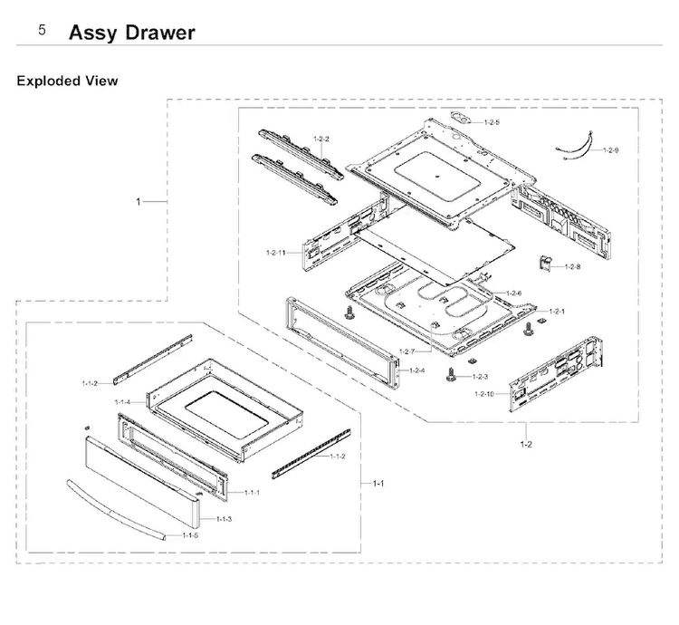 Drawer Diagram and Parts List for NE58F9710WS AA-0004 Samsung Range