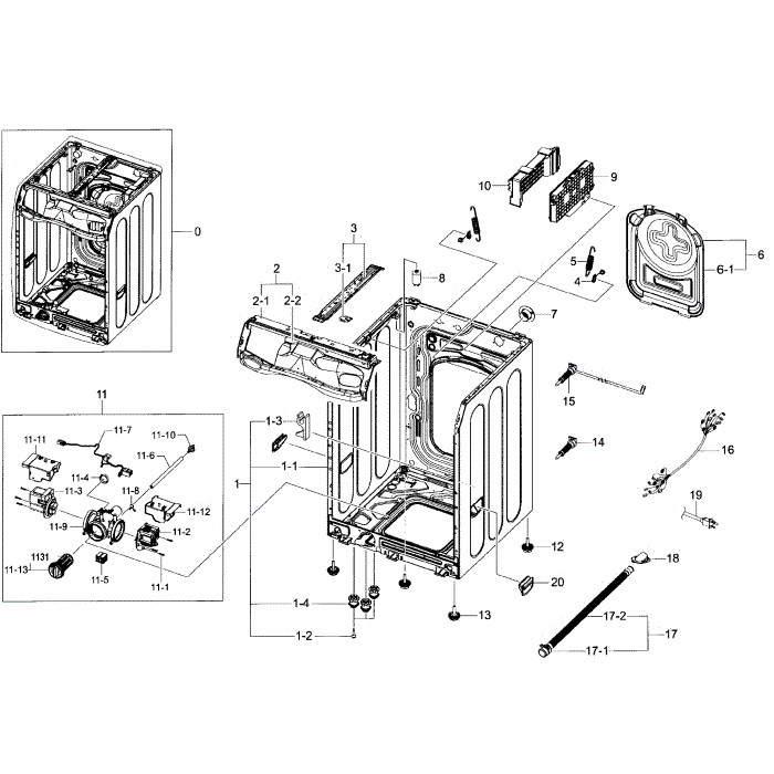 Frame Assembly Diagram and Parts List for WF455ARGSWR A2-00 Samsung Washer