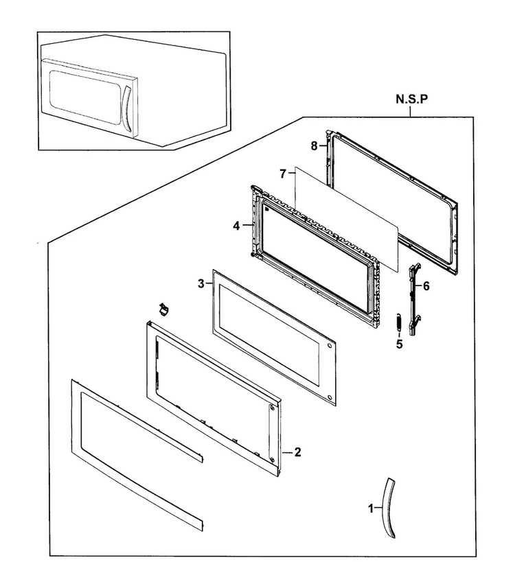 Door Assy Diagram and Parts List for SMH9151STE XAA-0000 Samsung Microwave
