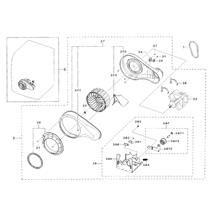 Motor Duct Diagram and Parts List for DV42H5200GW A3-00 Samsung Dryer