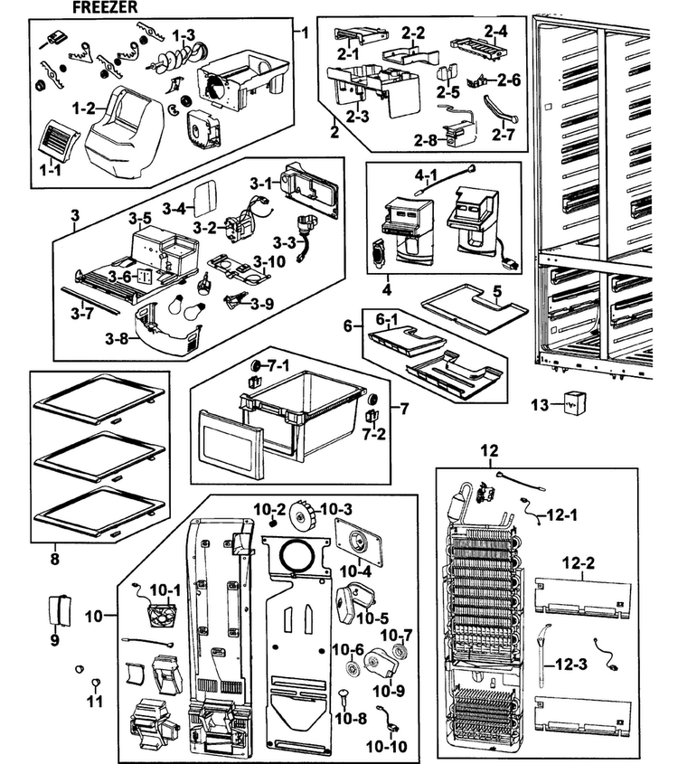 Freezer Diagram and Parts List for RM255LARS XAA-0000 Samsung Refrigerator