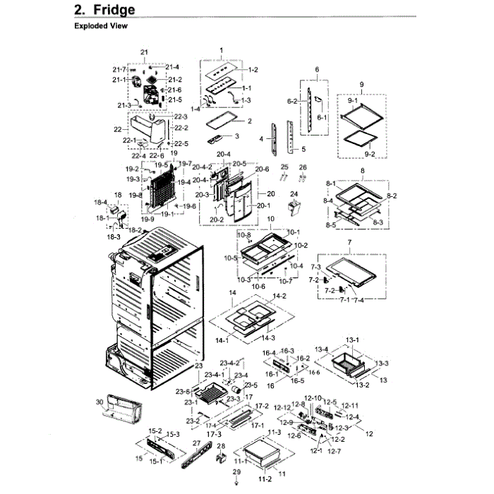 Fridge Diagram and Parts List for RF263BEAEWW AA-00 Samsung Refrigerator