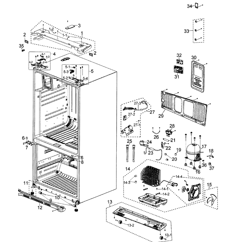 Cabinet Parts Diagram and Parts List for RF26XAEWP/XAA  Samsung Refrigerator
