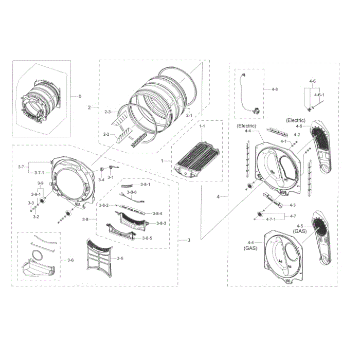 Drum Diagram and Parts List for DV45K6500GV A3-00 Samsung Dryer