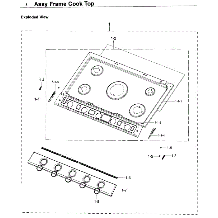 Frame Diagram and Parts List for NA30K6550TS AA-00 Samsung Cooktop