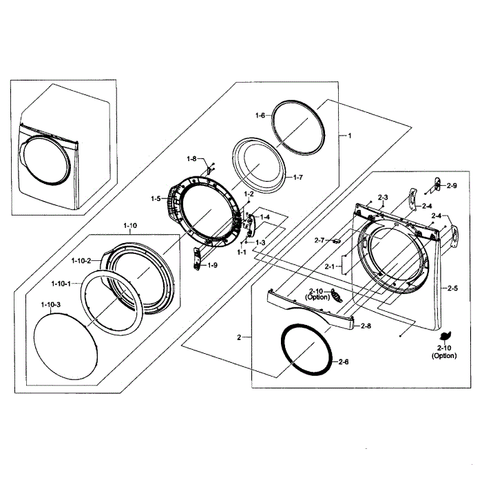 Front / Door Assembly Diagram and Parts List for DV448AEP XAA-03 Samsung Dryer