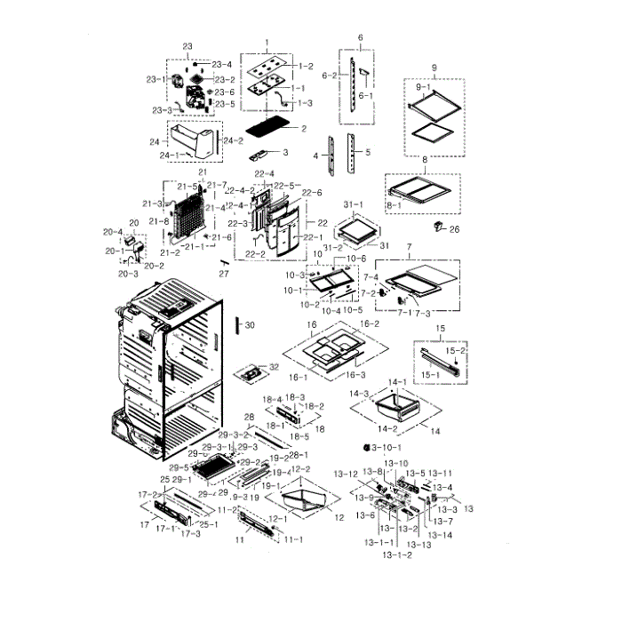 Fridge Diagram and Parts List for RF28HFPDBSR AA-00 Samsung Refrigerator