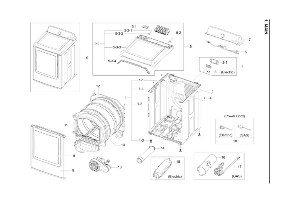 Main Assembly Diagram and Parts List for DV40J3000EW A2-02 Samsung Dryer