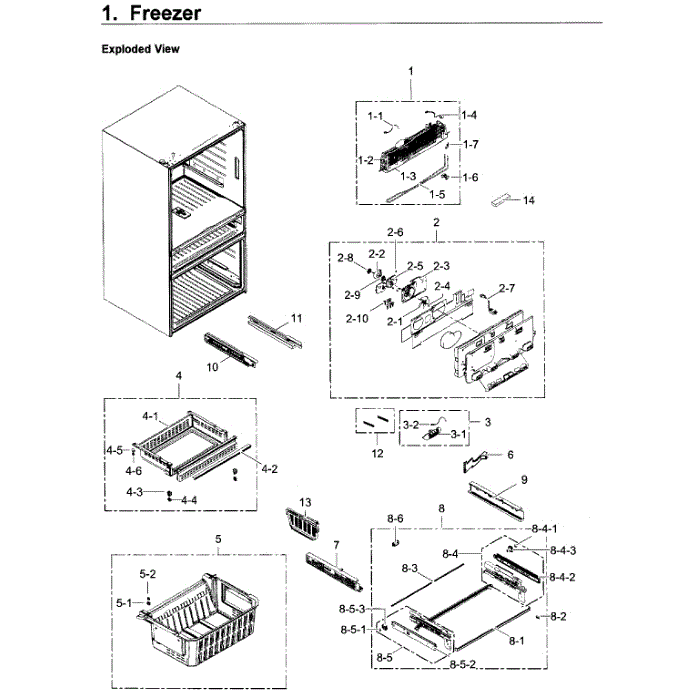 Freezer Diagram and Parts List for RF22KREDBSR AA-02 Samsung Refrigerator